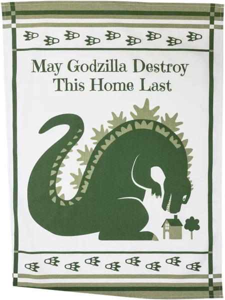Schotelhanddoek "Moge Godzilla dit huis als laatste vernietigen".