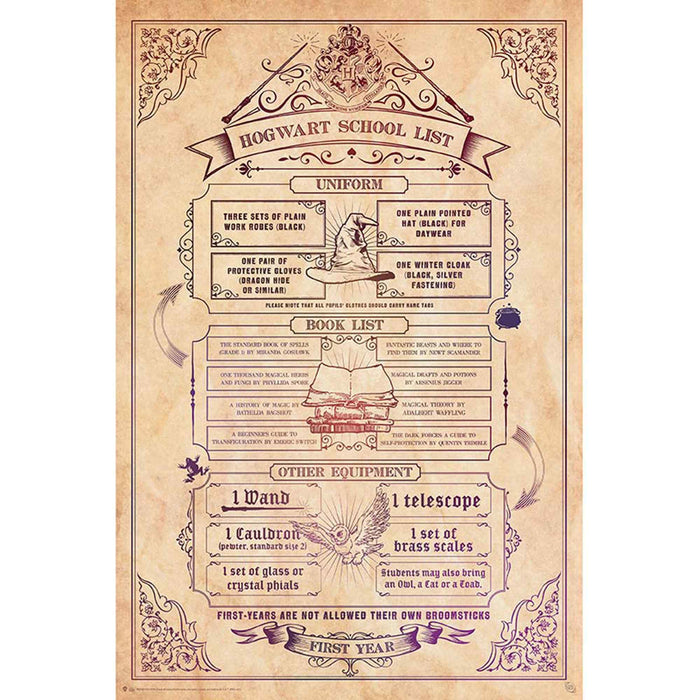 Harry Potter Poster Einkaufsliste für Hogwarts