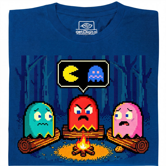 8-Bit Kampvuur - Vooraanzicht T-Shirt Blauw
