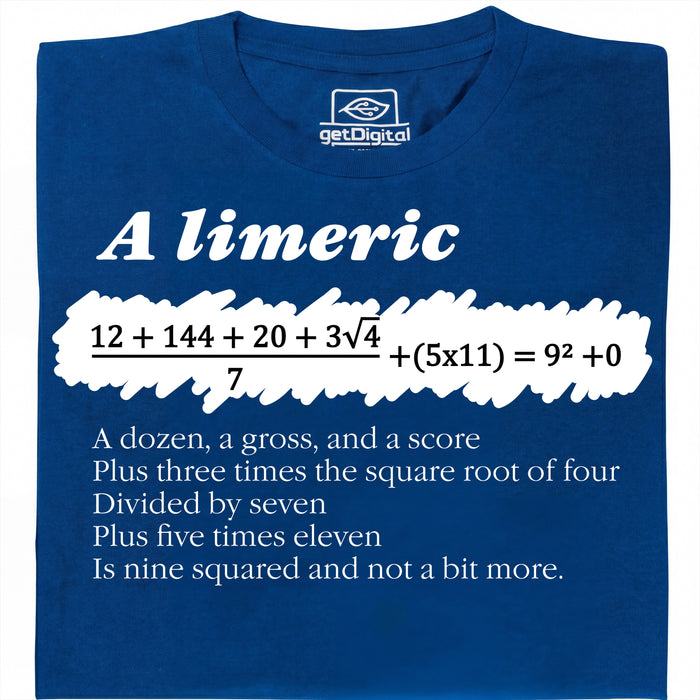 A Limerick - Poème mathématique avec équation - Vue principale T-shirt Bleu