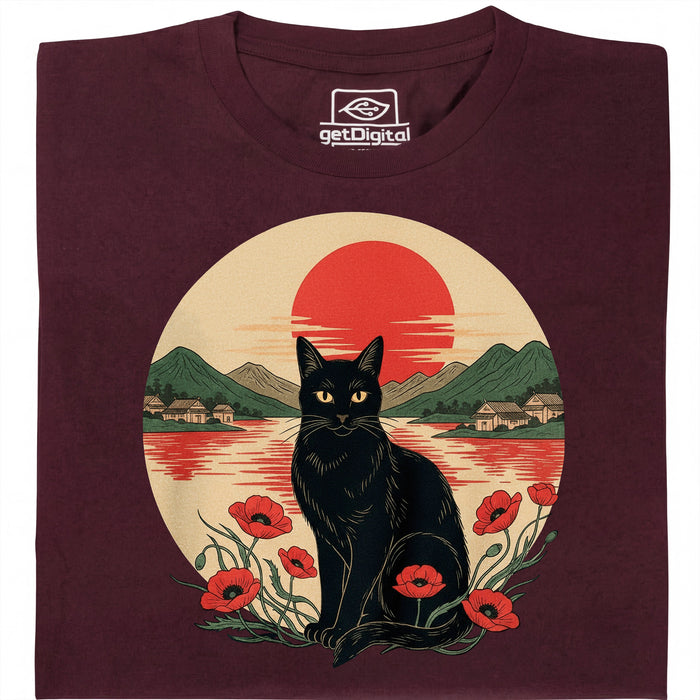 Sunset Cat  - Vue principale T-shirt Rouge foncé