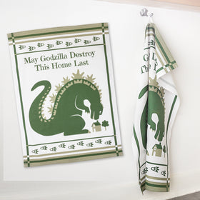 Schotelhanddoek "Moge Godzilla dit huis als laatste vernietigen".